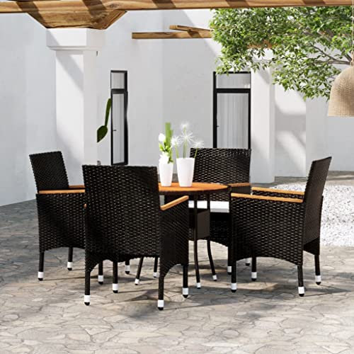 Homgoday Gartentisch und Stühle, Bistro-Set für den Garten, 5-teilig, Polyrattan und Massivholz, schwarz, Tisch und Stühle für den Außenbereich, Gartenmöbel, Gartenmöbel-Set