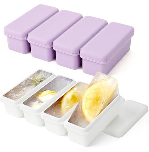 Adorila 2 Pack Silicone Ice Cube Trays, Ice Cube Molds with Removable Lid, Ice Cube Maker for Freezer, Juice, Whiskey, Cocktail, Ice Soup (White, Purple)