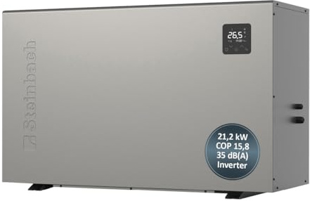 STEINBACH Wärmepumpe Silent 21,2 – 049319 – Inverter Wärmepumpe für Pools bis 80.000 l – Heizleistung 21,2 kW – Besonders leiser Betrieb und effizient Dank Inverter-Technologie – ohne Netzstecker
