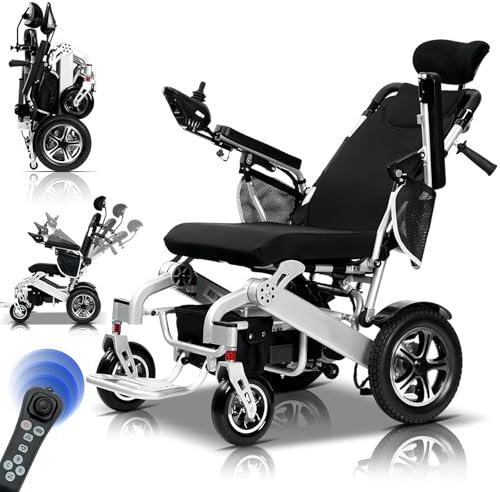 Bueuwe Elektrische Rollstühle für Senioren und behinderte Menschen, Elektro-Rollstuhl mit Kopfstütze, Tragfähigkeit 150 kg, 30km,Ultraleichter Faltbarer Elektrischer Rollstuhl, Li-Ion Battery 24V 20A