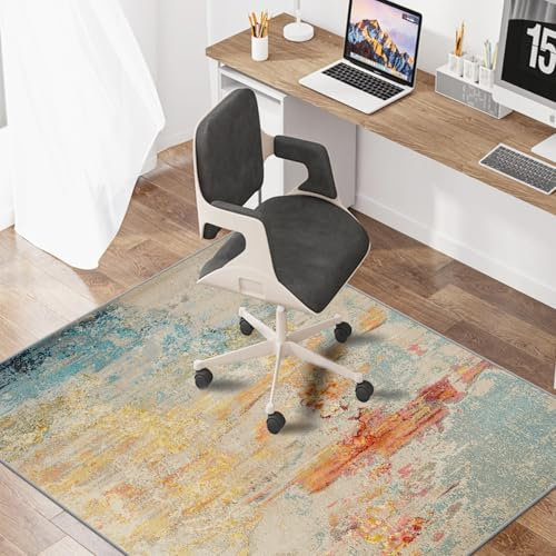 WTHYGB Bürostuhl Unterlage Bodenschutzmatte für Hartböden 90x120cm Gaming Stuhlmatten Kratzfest Bodenmatte Stuhlunterlage rutschfest Bürostuhlunterlage Unterlage Schreibtischstuh (Orange Blau)