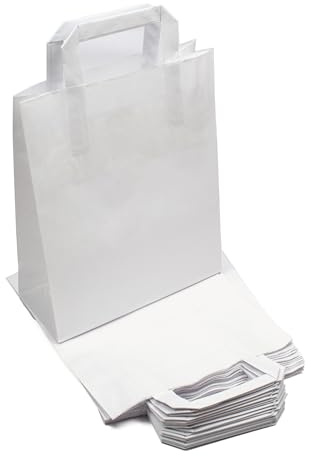 Daybays Papiertüten 22+10 x 28 cm Weiß Geschenktüten Papiertragetaschen mit Henkel aus Kraftpapier, Papiertaschen Geschenktüte Papiertüte klein (100)
