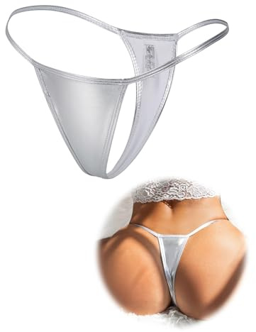 ohmydear Mini G String Tanga Damen Kunstleder Micro Bikini Silber S