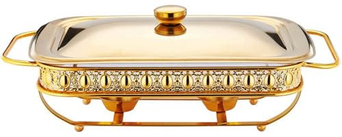 Chafing Dish in acciaio inox per buffet, set completo per buffet con vaschetta per l'acqua, vaschetta per il cibo, contenitore per combustibile e coperchio per buffet, matrimoni, feste, oro-1,8 QT