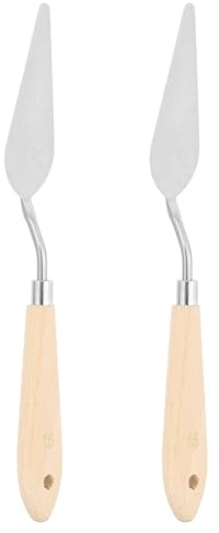 PATIKIL Art Spatula, 2 Pcs No.15 27mm Stainless Steel Flexible Palette Knife Painting Knife Painting Spatula Oil Painting Mixing Scraper with Wood Handle for Canvas Acrylic Painting, Brown