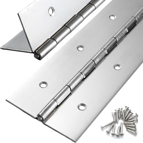 2 Pcs Heavy Duty Piano Hinge 24 Inch x 3 Inch Width, True 0.060'' Thick Stainless Steel Piano Hinge for Heavy Duty Cabinet, Door, Toolbox, Wooden Box, Metal Plate, Furniture, Industrial Project