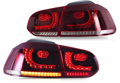 WzFacai6 Auto Rücklicht Montage Für VW Golf 6 MK6 2010 2011 2012 2013 2014,Auto Rücklicht Montage Bremslicht Blinker Links/Rechts Ersatzteile,Red Smoked