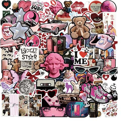 GlamRays Downtown Girls Y2K retrodekal, 1100 rosa tecknad vinyl för vattenflaska, bärbar dator och skateboard