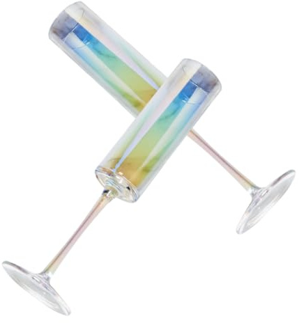 DECHOUS 2pcs Rainbow Glass Wine Glasses Unique Flutes for Party Liquor Cups Multi-use Cocktail Cups