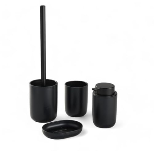 Set 4 Access, SDB, Vaso, Dispensador de jabón, Cepillo WC Negro, 12,7x7,3 cm