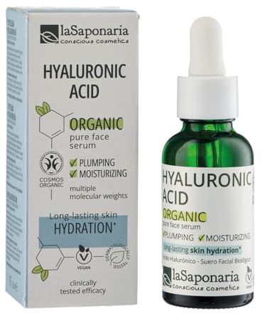 La Saponaria | Sérum Facial Certificato Biológico con Ácido Hialurónico Puro y Extractos Naturales, Hidratante, Rellenador y Antiedad, Piel Luminosa, Suave y Tonificada,30 ml
