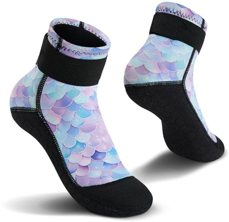 Yikayin Calzini da nuoto in neoprene, 3 mm, per bambini, antiscivolo, termici, per spiaggia, piscina, sport acquatici, colore blu, 27-30