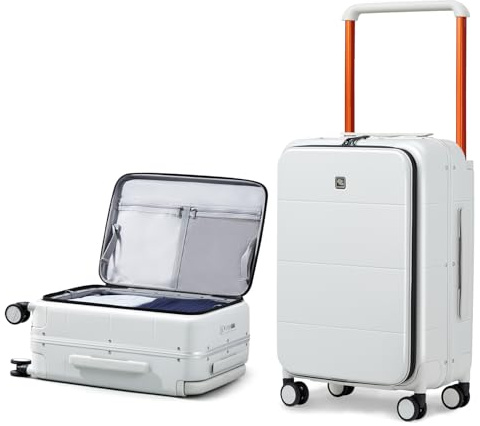Hanke Handgepäck Koffer Breiter Griff mit 360°-Spinnerrändern Frontöffnung Koffer mit TSA-Schloss PC & Aluminium Hartschalenkoffer 49cm(46L), Rauchweiß