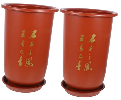JOINPAYA Set 2 Vasi in Resina con Sottovaso per Orchidee e Piante Aromatiche, Vasi da Interno con Fori di Drenaggio, per Balconi e, Rosso Stili multipli