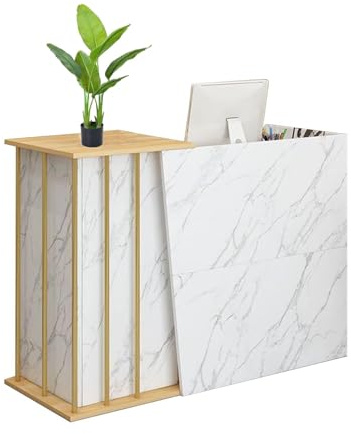 CXFSCD Empfangstheke, Empfangstresen mit Abschließbaren Schubladen, Rezeptionstheke mit Großem Stauraum, mit Stahlrahmen-Beinstütze(Size:140cm,Color:Marble)