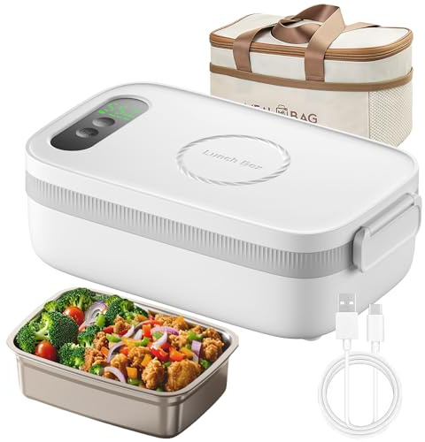 AmaCielo Contenitore per il pranzo elettrico senza fili, 14000 mAh, ricaricabile, con borsa grande per adulti, scalda-alimenti portatile autoriscaldante da 1 l, per lavoro, ufficio, auto, viaggi