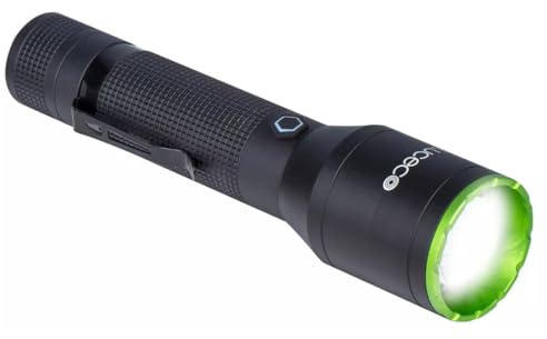 Handyfix Luceco LED Tactical Flashlight, Black with Green Trim, High-Power Torch 600lm