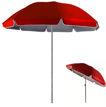 Ombrellone da giardino da 220 cm, UPF 50+, per spiaggia e balcone, regolabile in altezza e inclinazione di 45°, ombrello portatile da giardino con custodia (rosso)