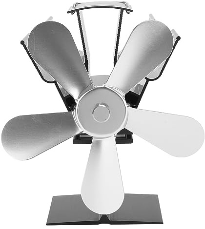 MUNEFE Heat Powered Stove Fan, Wood Stove Fan 5 Blades, Silent Heat Powered Wood Burner Fan for Wood Burning Stove Pellet Log Burner Fireplace Vertical Rectangular (Silver)