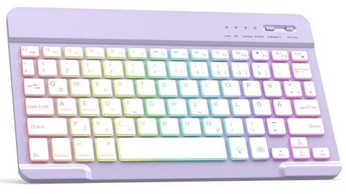 Bluetooth Tastatur, Bluetooth Keyboard, German Layout QWERTZ Lightweight | Portable Wireless Keyboard mit Hintergrundbeleuchtung für iPhone, iPad, Samsung, Kompatibel Windows, Android, IOS