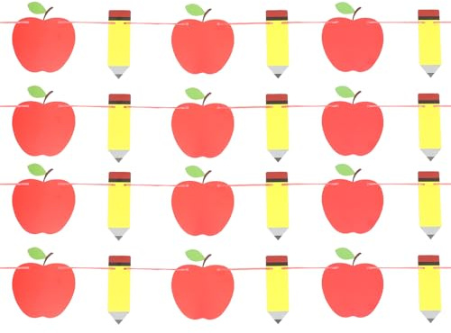 NIYANGLE Pancarta Colgante de Papel para Fiesta de Regreso a Clases 4 Piezas Diseño de Manzana y Lápiz Decoración Ligera y Duradera para Aulas Puertas y Eventos Escolares