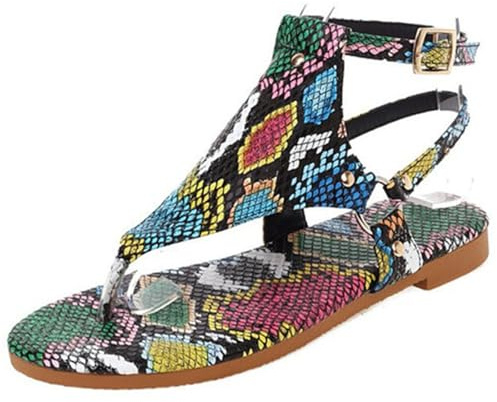 Gladiator sandaler flip-flops stora storlekar romerska platta platta T-flänsar öppen tå bredd bekväma sommar promenadskor ledig gata och daglig användning, Orm, 42 EU