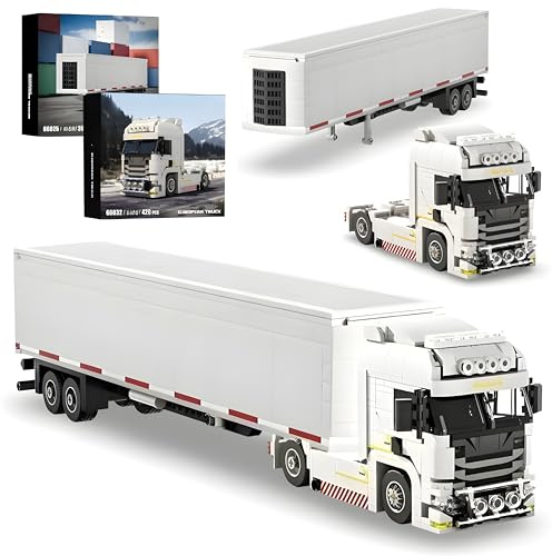 2-in-1 Container-LKW Bausteine Bausatz, 725 Teile Schwerlast Transportfahrzeug Klemmbaustein Modellbausatz, Europäischer Sattelzug Bau-Set für Adults & Teens, Geburtstagsgeschenk für Hobbyisten