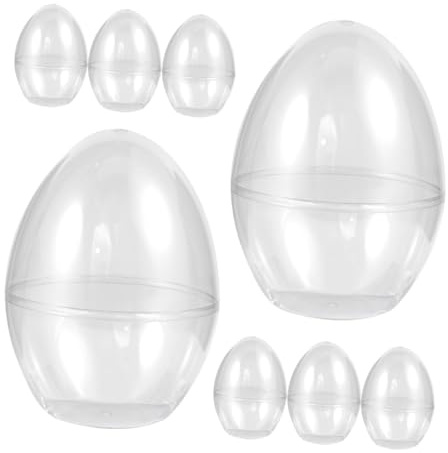 Veemoon 8pcs Plastic Easter Egg Boxes 90x90x120mm Large Flat Bottom Fillable Ornament Containers for Party Favors and Craft Decorations