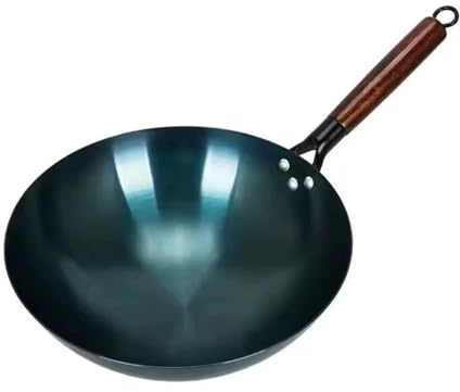 Huairdum Wok Chino Tradicional, Sartén de Fondo Redondo, Wok Antiadherente de Hierro Refinado sin Recubrimiento con Excelente Distribución del Calor, Ideal para Cocinar en el Restaurante en Casa