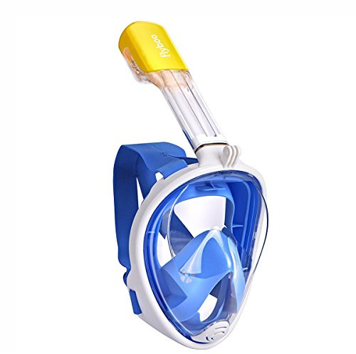 Flyboo Snorkelmask, dykmask med 180° panoramautsikt full ansiktsdesign och kompatibel med sportkameror dykmask för vuxna, barn