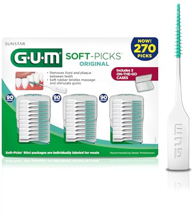 GUM Original Softpicks, 3 Convenient Travel Cases, 270 Soft Picks