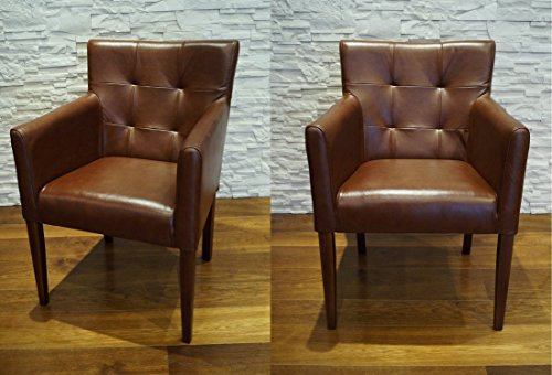 Quattro Meble Echtleder Esszimmerstühle mit Armlehne Braunes Leder & Massivholz Stühle Kross Arm Pik Ledersessel Lederstühle Sessel Echt Leder Antique Brown 3000 Esszimmer Stuhl