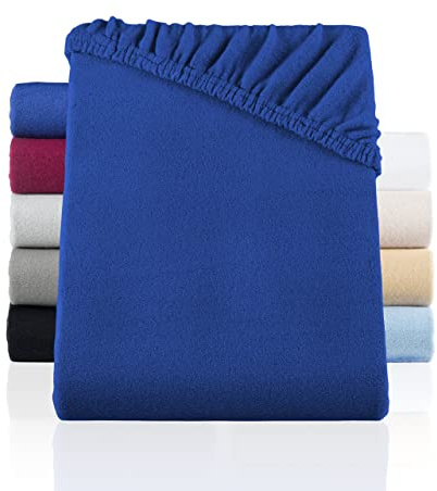 BaSaTex Spannbettlaken, 200x220 cm, Navy Blau | für Wasserbetten, Winter Thermo Fleece und Boxspringbetten, wärmendes plüsch Spannbetttuch, flauschiges Bettlaken