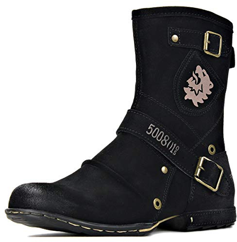 Herr Stövlar Chukka Motorcykel Boots för Män Vandring Combat Ankel Biker Dragkedja Mode Känga Svart Brun OS-5008-1-HH-Suede Black-US-11-R