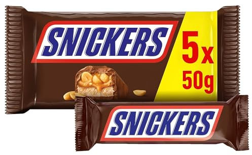 Snickers Schokoriegel, Erdnüsse, Karamell, Eine Packung á 5 Riegel | Fußball Snack | (1 x 5 x 50 g)