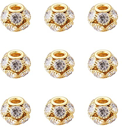 PandaHall Messing-Kristall-Strassperlen, 12 mm, goldfarben, Güteklasse A, großes Loch, Rondelle-Charm-Abstandshalter, lose Perlen für Armbänder, Halsketten, Ohrringe, Bastelarbeiten, 30 Stück