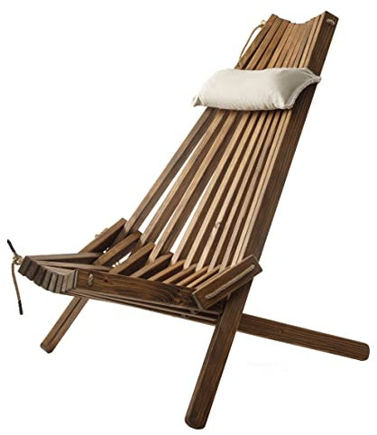 BOGATECO Klappbarer Gartenstuhl aus Holz mit dem Kopfkissen | 100 x 55 x 30 cm | Rückenlänge 90 cm | Sonnenliege | Komfortabel, Stabil & Funktional (Dunkelbraun)