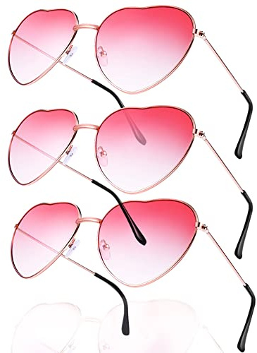 QincLing Hippie Gläser, Sonnenbrille Retro Vintage Brille Herz Sonnenbrille Rot Kostüm Brille Hippie Sonnenbrille Herz für Kinder Herren Damen Brille, Blau & Rot/Rose