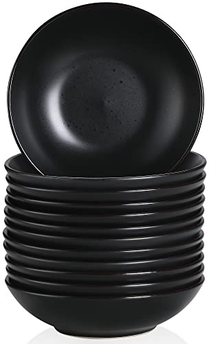 vancasso MODA Steingut Suppenteller Schwarz, 12-teiliges Tiefteller Set 800 ml, Ø20,3 cm x 5,2 cm, mikrowellen- & spülmaschinenfest, Pastateller Nudelschalen Salatschalen