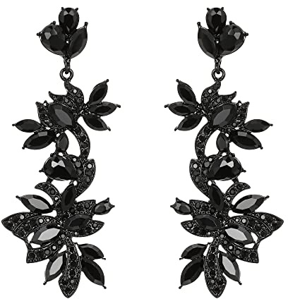 EVER FAITH Örhängen Vintage Art Deco Stil Strass Kristall Blommig Emalj Bly Ljuskrona Lång Lila, Metall, Kubisk zirkon