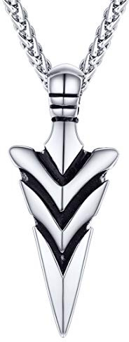 U7 Pfeilspitze Halskette Edelstahl Speerspitze Anhänger mit 3mm/55+5cm Weizenkette Glückbringer Arrow Pfeil Modeschmuck Accessoire für Männer Jungen