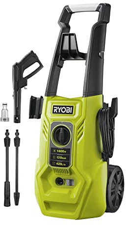 Ryobi RY120PWA, Idropulitrice 1600W 120 bar, Leggera e Compatta, con Maniglia per il Trasporto, Portata Massima di 420 L/h, 1600W