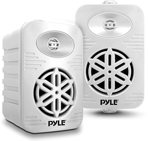 Pyle Indoor Outdoor Speakers Pair - 300 Watt Dual Waterproof 4” 2-Way Full Range Speaker System w/ 1/2” High Compliance Polymer Tweeter - In-Home, Boat, Marine, Deck, Patio, Poolside (White)