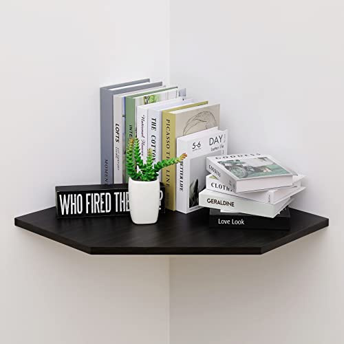 JOLLYMER 50,8 cm Eckregal, Fünfeck Wandmontage Eckregal mit Drahtkabelloch für Schlafzimmer, Wohnzimmer, Badezimmer, großes Display Regal für Kabelboxen/Spielekonsolen (Espresso)