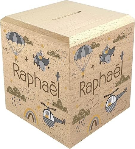 Tirelire Enfant en Bois - Tirelire personnalisée avec prénom - 100% fabriquée en France - Cadeau Noël bébé, Baptême, Cadeau de Naissance (Souris Grise)