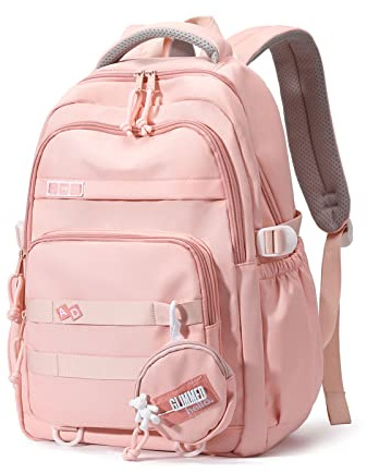 Amythe Schulrucksack Mädchen Teenager, Wasserdicht Daypack, Leichter Schulranzen Mädchen mit Großem Fassungsvermögen Modisch Rucksack für Schule oder Reisen - Rosa