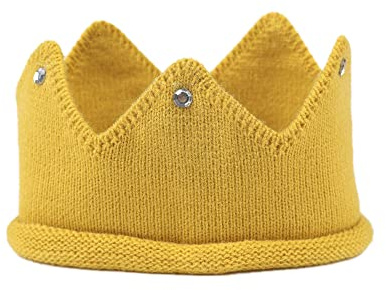 Nishine Neonato Tessuto Corona Cerchietto Cappello Festa di Compleanno Crochet Beanie Cappello per Bambino Ragazza, Bottone Bianco, 1-3 Anni