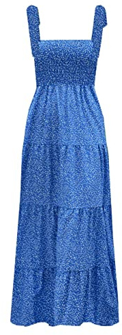 kinstell - Vestido Largo de Verano para Mujer, Estilo Bohemio, con Tirantes de Espagueti, Cuello Cuadrado, Volantes, Casual, para Playa, Fiesta, Vestido Largo