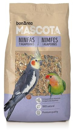 BonÁrea - Fröblandning för nymf- och kärleksfåglar - Premiumkvalitet - 100% naturlig föda - berikad med vitaminer - komplett och balanserad utfodring - tillverkad i Spanien - 1 kg