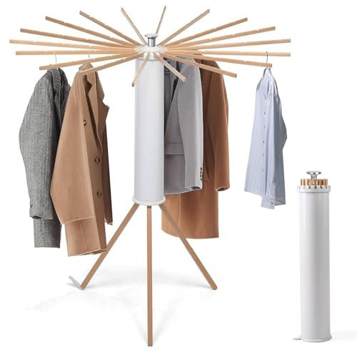 Rigwarl Polpo Stendibiancheria, pieghevole salvaspazio, rotante a 360 gradi, Airer 16 in legno pieghevole palo braccia lavanderia cavallo pavimento in piedi treppiede gancio titolare Cylinder Stand